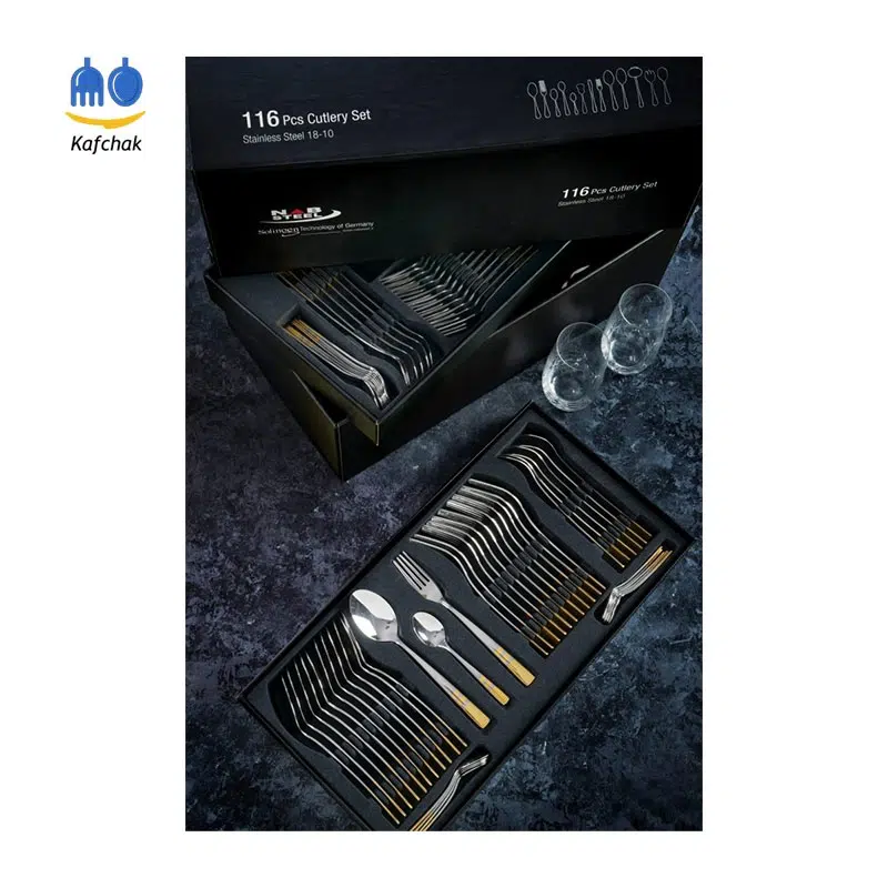 florance-116part-1 سرویس قاشق چنگال ناب استیل دور طلا