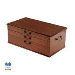 جعبه چوبی قهوه‌ای سرویس قاشق و چنگال ناب استیل مدل ونیز مات