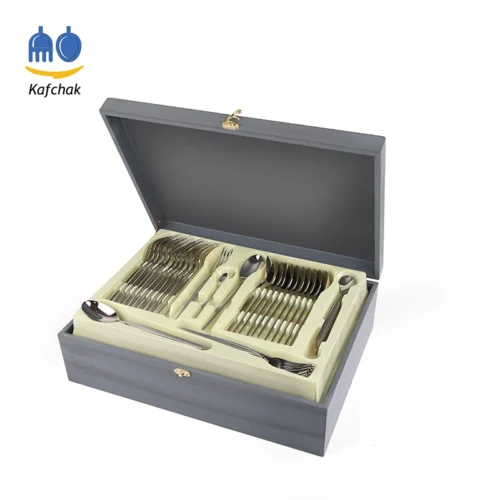 کیف قاشق چنگال کفچک - مدل چوبی خاکستری باز