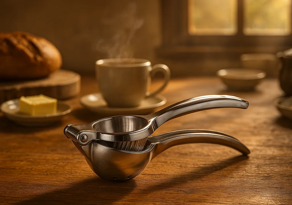 آبمیوه گیری دستی حرفه‌ای روی میز آنتیک آشپزخانه