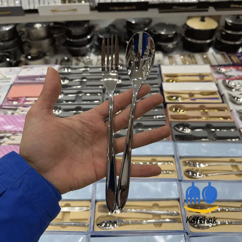 spoon-fork-romanzo-wide-dona-1 قاشق چنگال برند رومانزو - مدل دونا پهن - استیل براق - تصویر 1