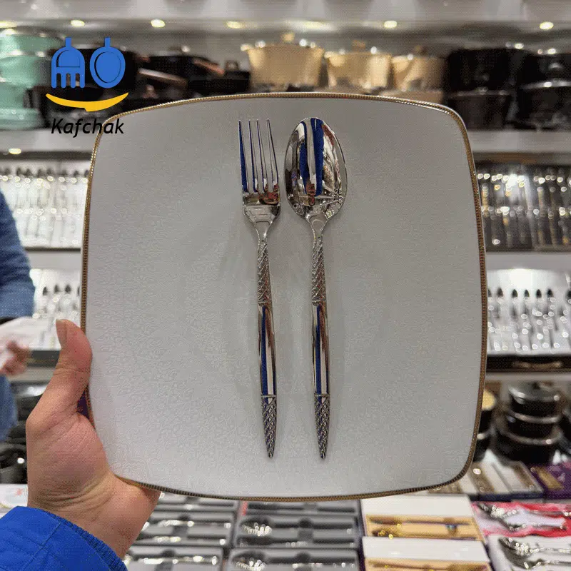 unique-checkered-1 قاشق چنگال برند یونیک - مدل شطرنجی - استیل براق - تصویر 1